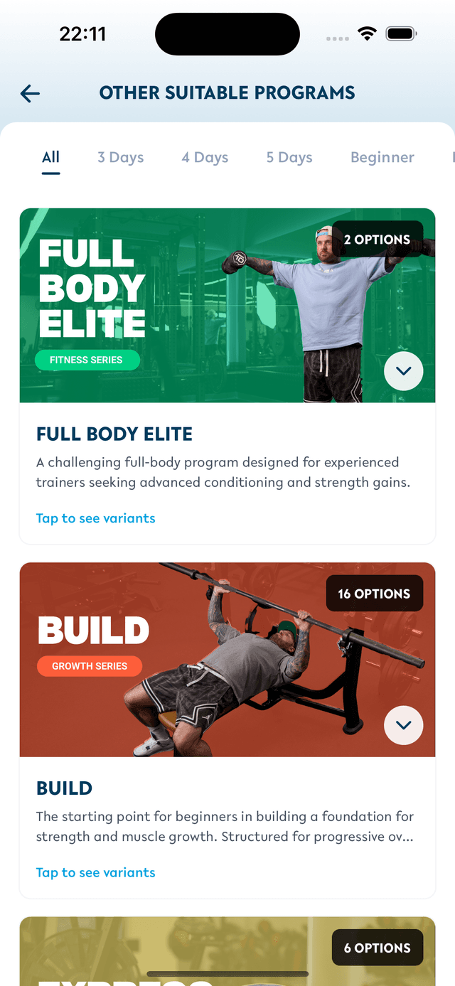 Training app screenshot